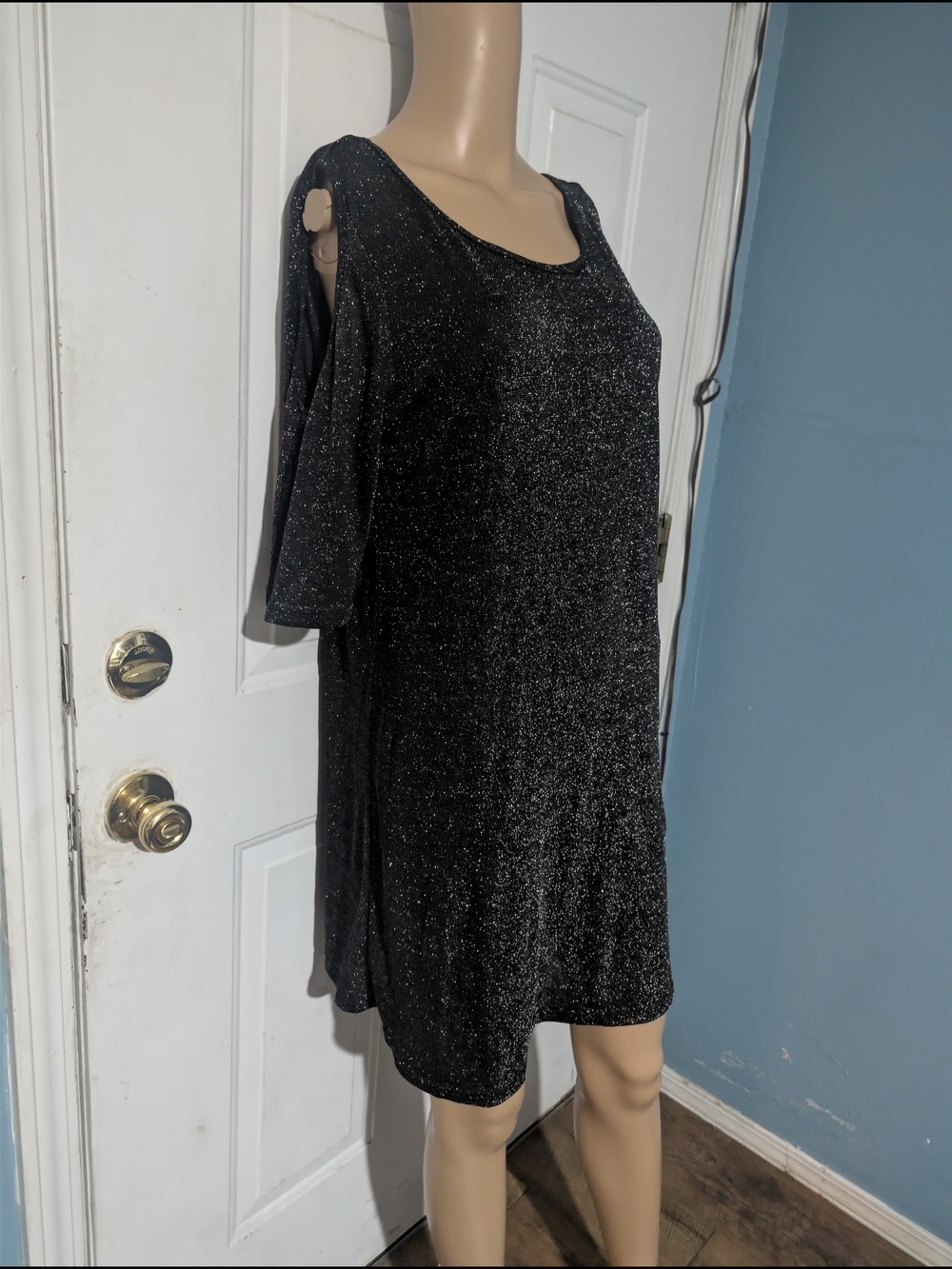 Lady Noiz Black Sparkle Cold-Shoulder Mini Dress